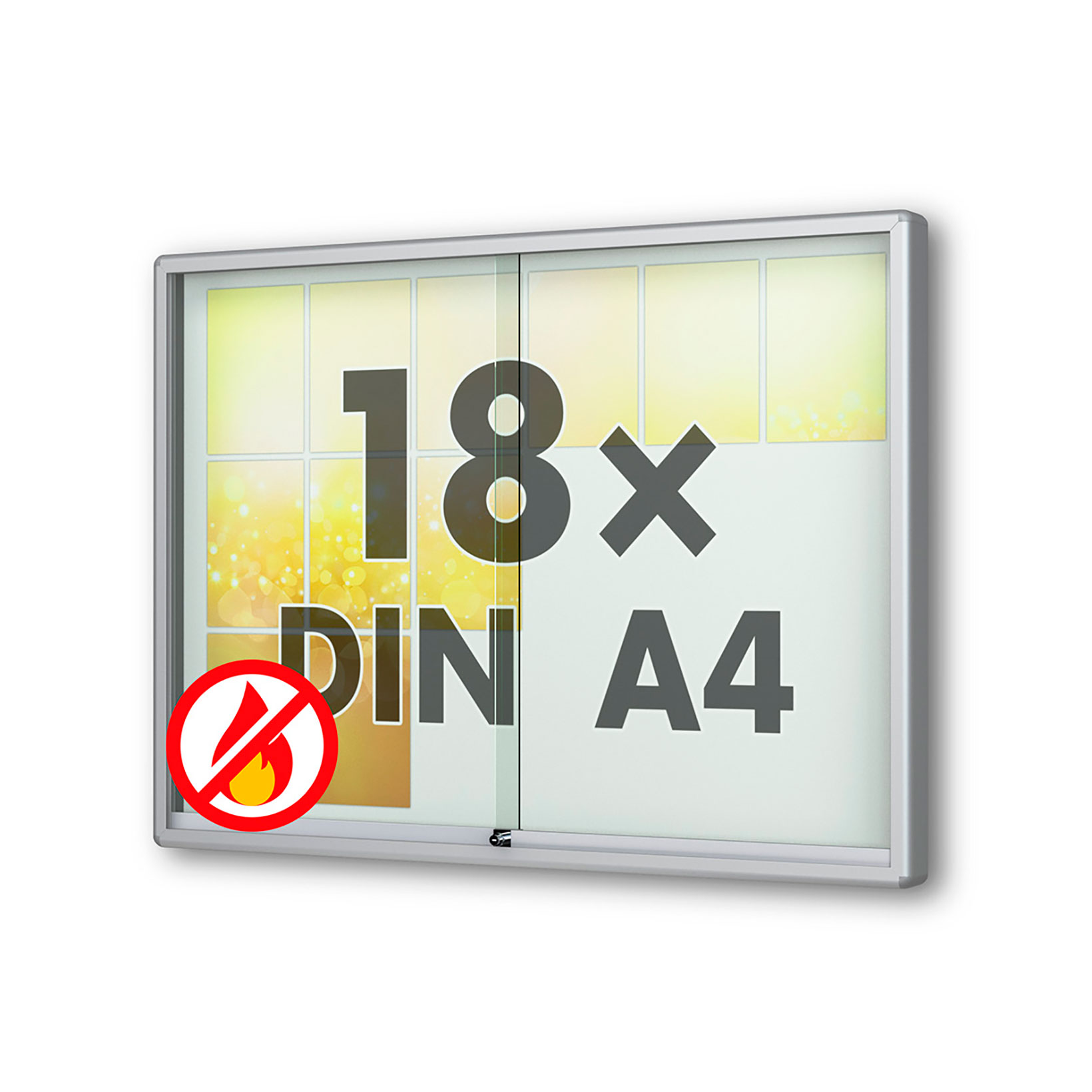 18 x DIN A4 Schaukasten Moveo - "die Schulvitrine" - 80 mm Bautiefe - mit Brandschutzklasse A1 - Rollengelagerte Schiebetüren✓ abschließbar✓ ESG-Sicherheitsglas✓